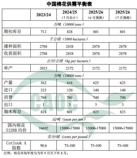 2025年7月棉花市场供需状况分析